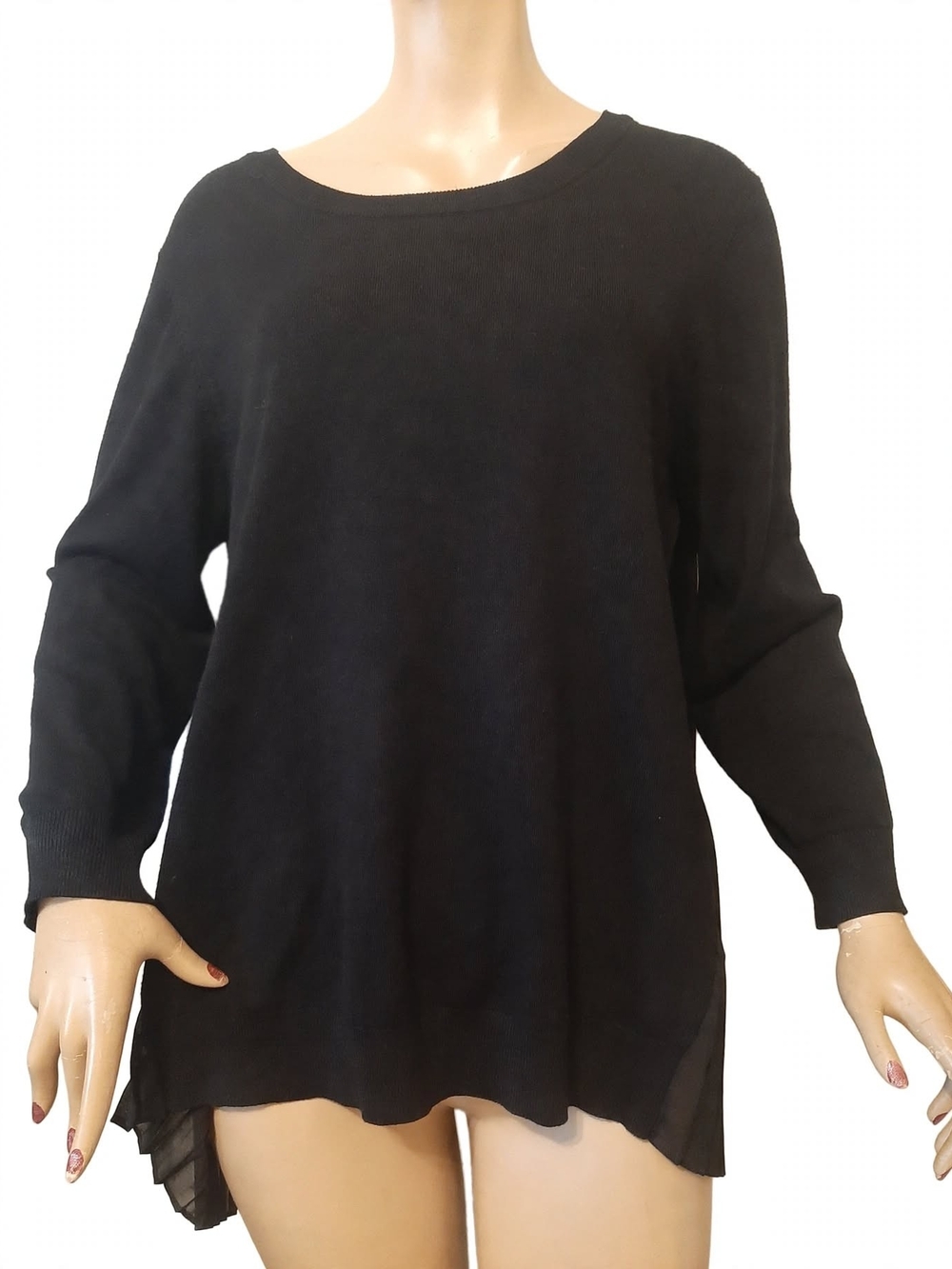 New With Tags ADRIANNA PAPEL Black Pleated Woven Back Sweater Large